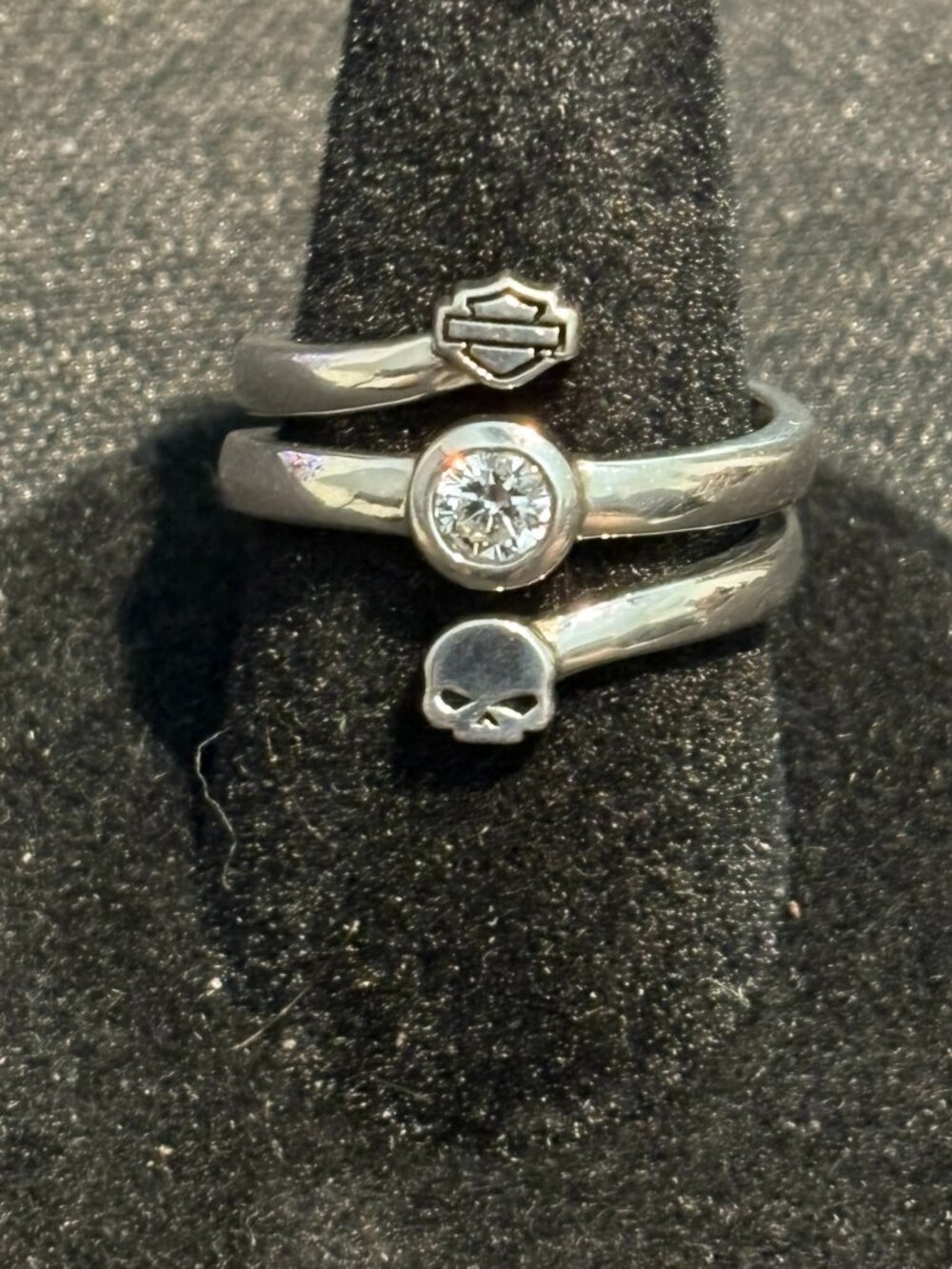 HARLEY DAVIDSON SKULL SPLIT TWIST STERLING SILVER RING